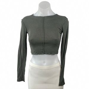 Chic Long Sleeve Crop Top - Dark Gray